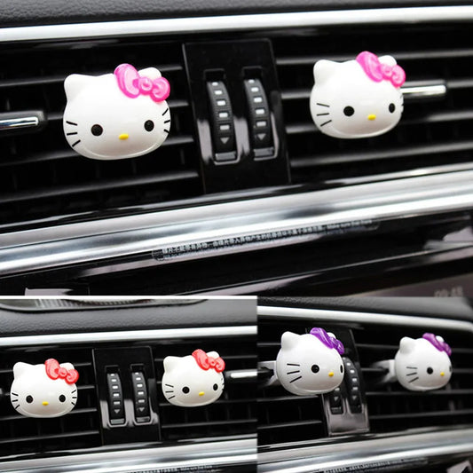 2 Pcs Hello Kitty Aromatherapy Car Air Outlet Decoration Perfume Clip Kawaii Sanrio Kt Cat Auto Decor Car Interior Accessories